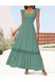 Summer Dress 2023 Women's Sleeveless Square Neck Smocked High Waist Ruffle Hollow Out Flowy A-line - 3
