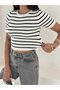 Stripe Detailed Short Sleeve Knitwear Blouse - 7
