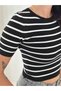 Stripe Detailed Short Sleeve Knitwear Blouse - 8