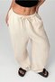 Beige Wide Leg Muslin Women's Trousers