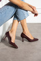 Burgundy Matte Vegan Leather 7cm Thin Heels Memory Pad Pointed Toe Daily Office Evening Dress Stiletto