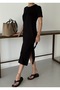 Black Side Slit Short Sleeve Midi Dress - 3