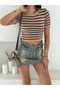 Stripe Detailed Short Sleeve Knitwear Blouse