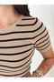 Stripe Detailed Short Sleeve Knitwear Blouse - 7