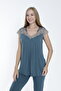 Women's Viscose Elastane Fabric Short Sleeve Top - Capri Set with Lace Bottom / Dark Green 14531 - 6