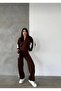 Dgn's Half Zippered Vertical Striped 2-Piece Twill Sweater-Pants Women's Knitwear Set - 3