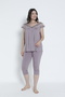 Women's Viscose Elastane Fabric Short Sleeve Top - Bottom Lace Capri Set / Mink 14545 - 5