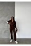 Dgn's Half Zippered Vertical Striped 2-Piece Twill Sweater-Pants Women's Knitwear Set - 4