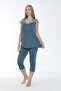 Women's Viscose Elastane Fabric Short Sleeve Top - Capri Set with Lace Bottom / Dark Green 14531 - 2