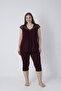 Women's Plus Size Viscose Elastane Fabric Short Sleeve Capri Set / Burgundy - 14680 - 6
