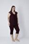 Women's Plus Size Viscose Elastane Fabric Short Sleeve Capri Set / Burgundy - 14680 - 4