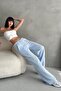 Elastic Waist Tied Waterway Stripe Wide Leg Pants - High Waist Comfortable Textured Knitted - 7
