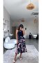 Navy Blue Patterned Satin Skirt