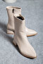 Women's Beige Cream Wrinkled Mid Heel Winter Boots - 3