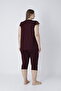 Women's Plus Size Viscose Elastane Fabric Short Sleeve Capri Set / Burgundy - 14680 - 7