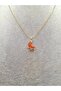 Orange Crescent Moon Steel Necklace with Gold Color Stone