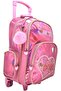 Kids 18" shiny trolley & backpack set with insulated lunch bag, pencil case, pink heart design. - 2