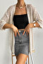 Women's White Knitted Cardigan – Tassel and Diamond Pattern Detail - 2