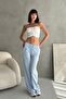 Elastic Waist Tied Waterway Stripe Wide Leg Pants - High Waist Comfortable Textured Knitted - 6