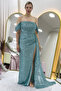 Women's Off-Shoulder Sequin Slit Evening Dress Sea Green, Powder, Black, Red, Navy, Beige - 4