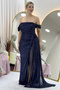 Women's Off-Shoulder Sequin Slit Evening Dress Sea Green, Powder, Black, Red, Navy, Beige - 4