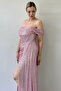 Women's Off-Shoulder Sequin Slit Evening Dress Sea Green, Powder, Black, Red, Navy, Beige - 2