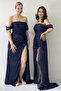 Women's Off-Shoulder Sequin Slit Evening Dress Sea Green, Powder, Black, Red, Navy, Beige