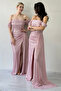 Women's Off-Shoulder Sequin Slit Evening Dress Sea Green, Powder, Black, Red, Navy, Beige - 4
