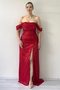 Women's Off-Shoulder Sequin Slit Evening Dress Sea Green, Powder, Black, Red, Navy, Beige - 2