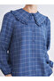 Navy Blue Baby Collar Plaid Modal Blended Women's Shirt - 3