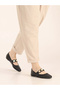 Black Textured Buckle Detailed Women's Ballerina Shoes - 3