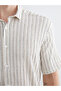 Ecru Regular Fit Short Sleeve Striped Men's Shirt - 4