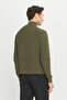 Men's Khaki Cotton Zippered Bato Collar Jacquard Standard Fit Regular Cut Knitwear Sweater - 5