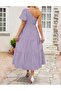 Women's Boho Summer One Shoulder Short Sleeve Smocked Side Split Ruffle Swing Midi Dress - 4