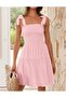 Women's 2025 Summer Spaghetti Strap Sleeveless Square Neck Ruffle A Line Swing Mini Dress Pink,S - 3