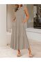 Women's Summer Casual Flutter Short Sleeve Crew Neck Smocked Elastic Waist Tiered Midi Dress Khaki-M - 3