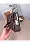Genuine Leather Combination Zipper Handbag Dark Brown Color 2105 - 2
