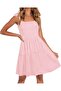 Women's 2025 Summer Spaghetti Strap Sleeveless Square Neck Ruffle A Line Swing Mini Dress Pink,S