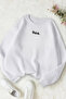 Unisex White Minimal Thi̇nk Printed Crew Neck Sweatshirt - Winter Embossed Fabric