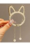 Gold Color Rabbit Figured Pearl Hanging Bun Buckle - 3