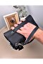 Genuine Leather Combination Zipper Handbag Matte Black Color 2105