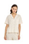 Embroidered Shirt with Revere Collar and Short Sleeves