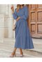 Women's Casual Long Sleeve Crew Neck High Waist Smocked Flowy Tiered Midi Dress-M - 4