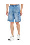 Faded Cargo Denim Shorts with Elastic Waist - 2