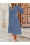 Women's Casual Long Sleeve Crew Neck High Waist Smocked Flowy Tiered Midi Dress-M - 2