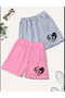 Children's Set of 2 Paw Printed Summer Short Shorts - Casual Short Shorts