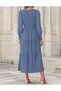 Women's Casual Long Sleeve Crew Neck High Waist Smocked Flowy Tiered Midi Dress-M - 3