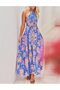 Women's Summer Halter Neck Floral Print Backless Split Beach Party Maxi Dress - 4