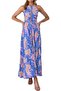 Women's Summer Halter Neck Floral Print Backless Split Beach Party Maxi Dress