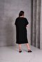 Women's Plus Size Black, Low Sleeve, Beaded Casual Cut Pocket Dress 65N39092 - 4
